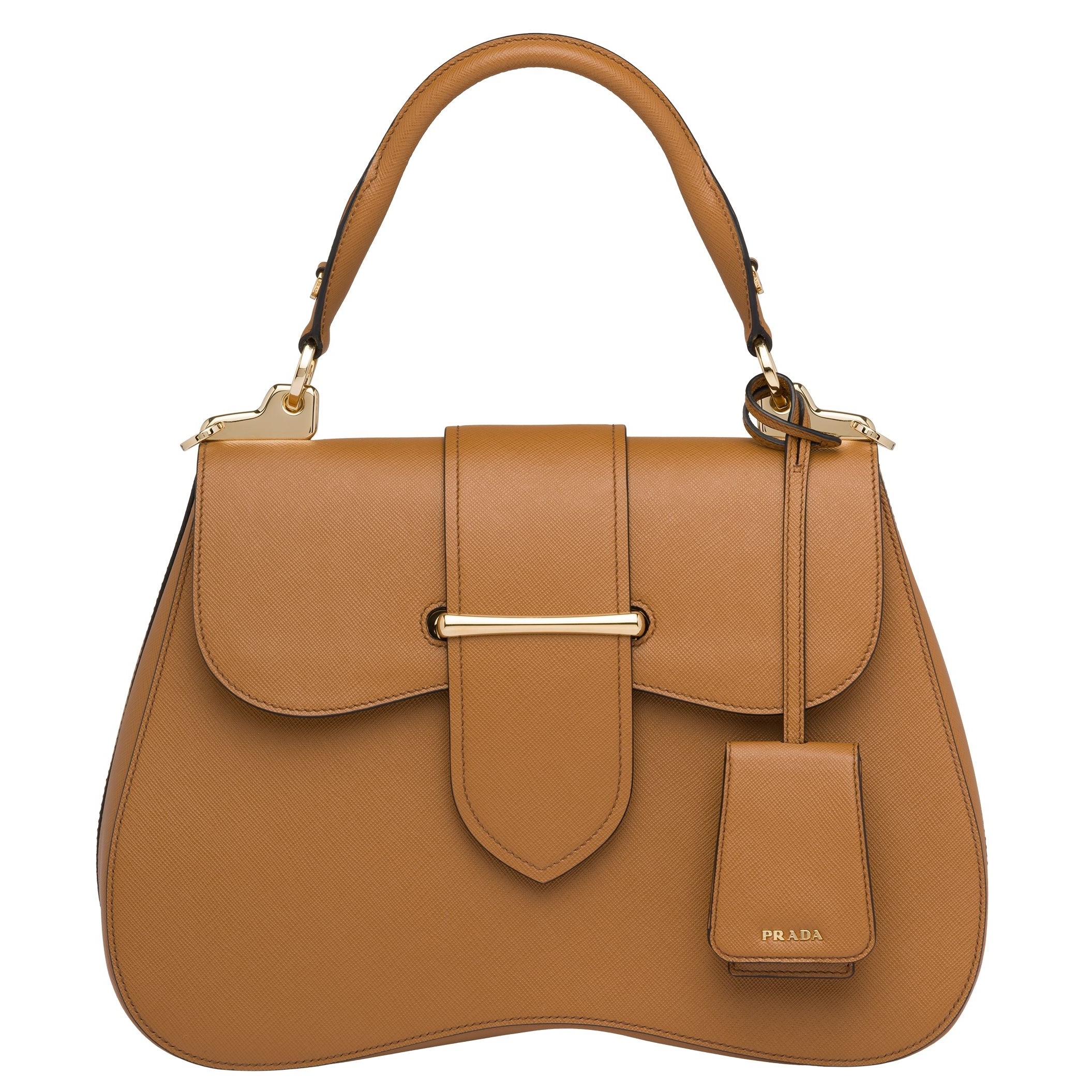 Pra*a camel large sidonie saffiano leather bag