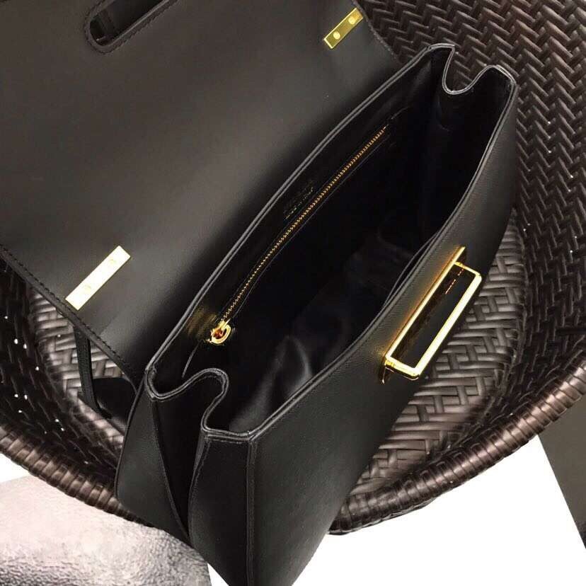 Pra*a black large sidonie saffiano leather bag