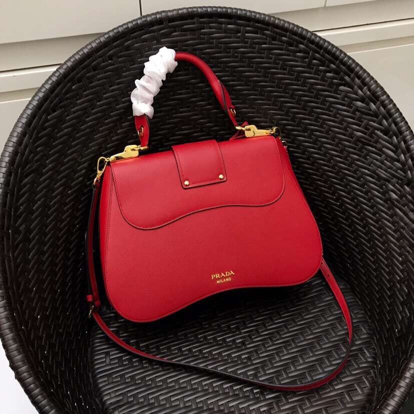 Pra*a red large sidonie saffiano leather bag