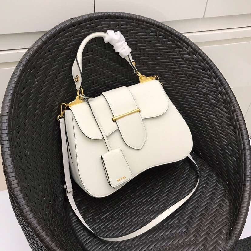 Pra*a white large sidonie saffiano leather bag