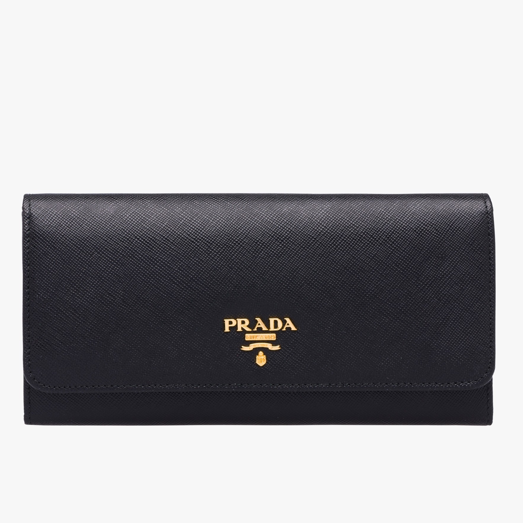 Pra*a continental wallet in black saffiano leather