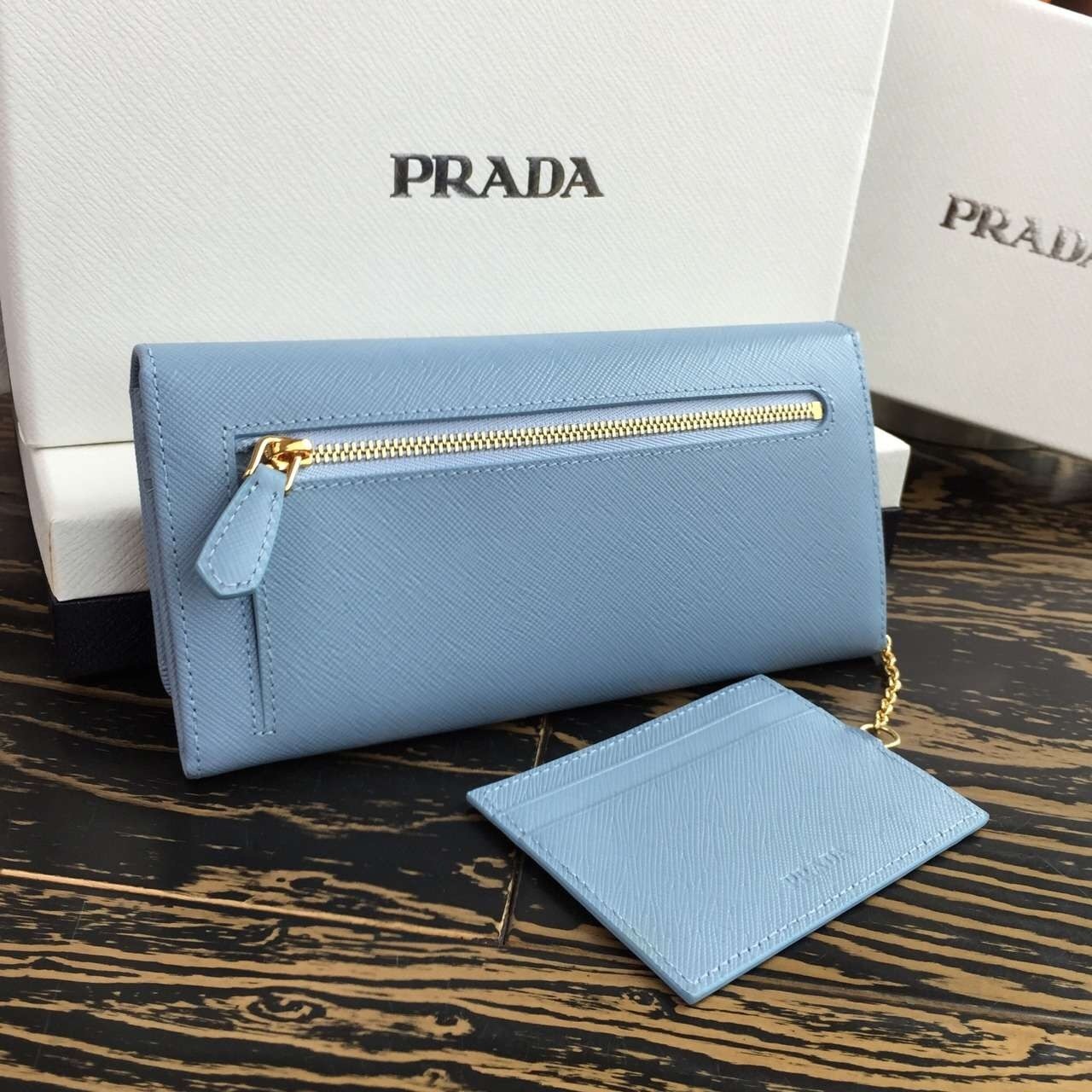Pra*a continental wallet in light blue saffiano leather