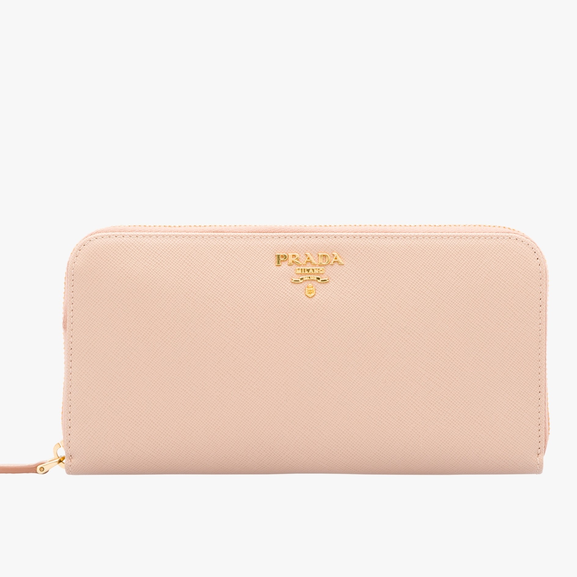 Pra*a zipped wallet in light pink saffiano leather