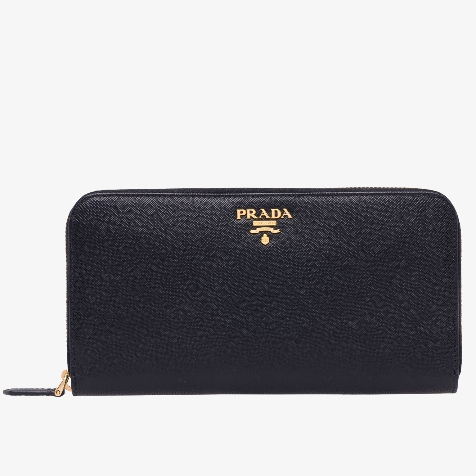 Pra*a zipped wallet in black saffiano leather