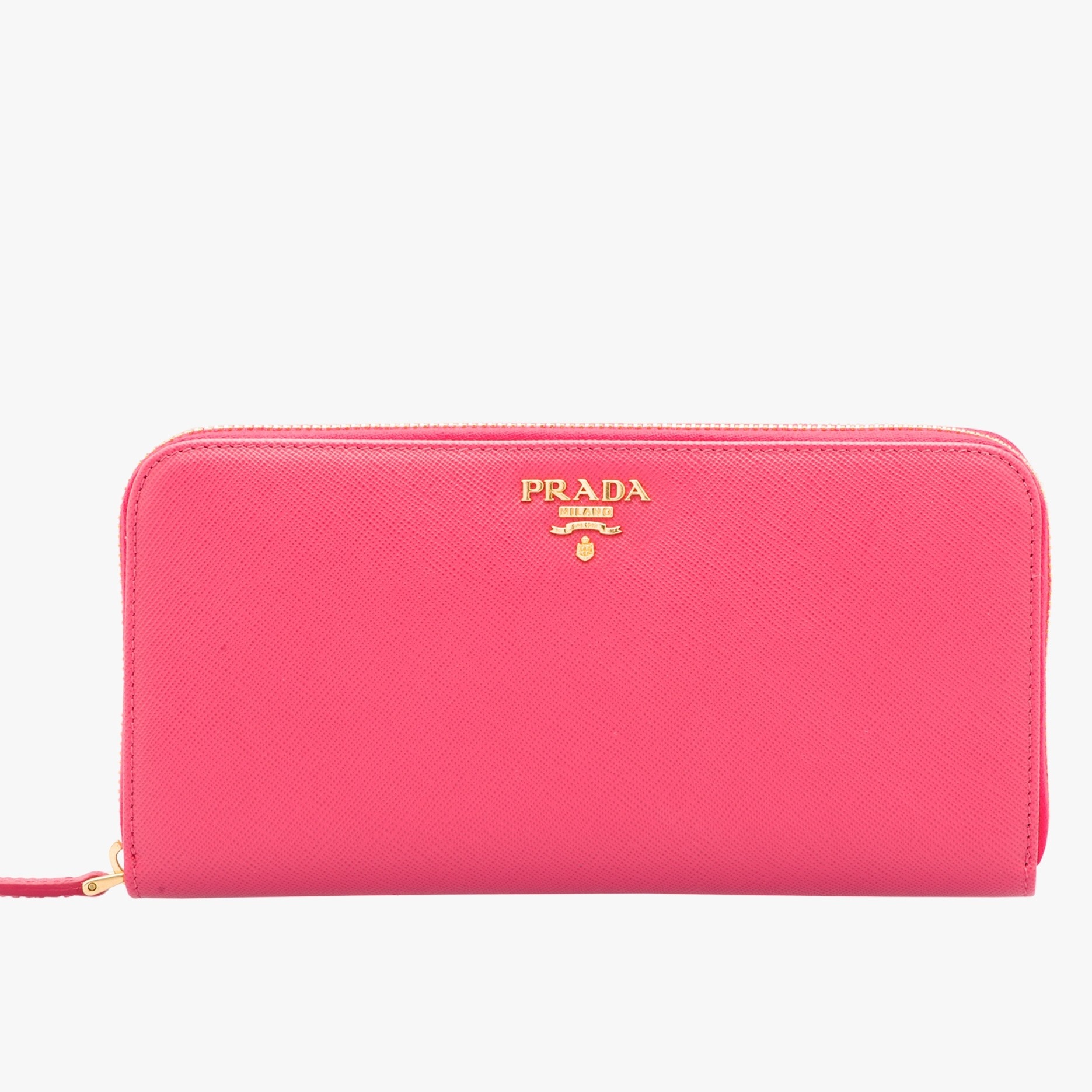 Pra*a zipped wallet in pink saffiano leather