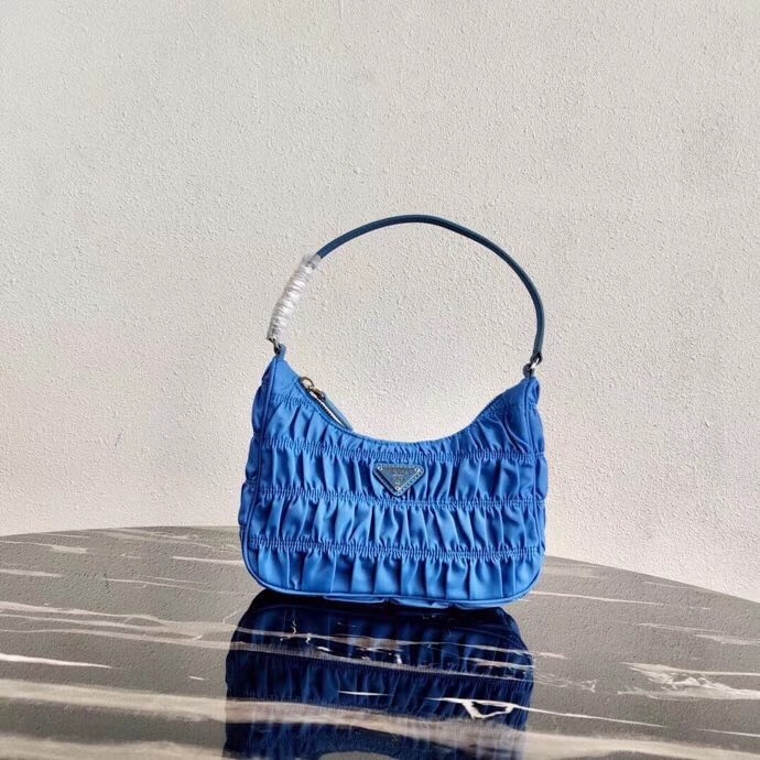 Pra*a mini hobo bag in blue nylon and leather