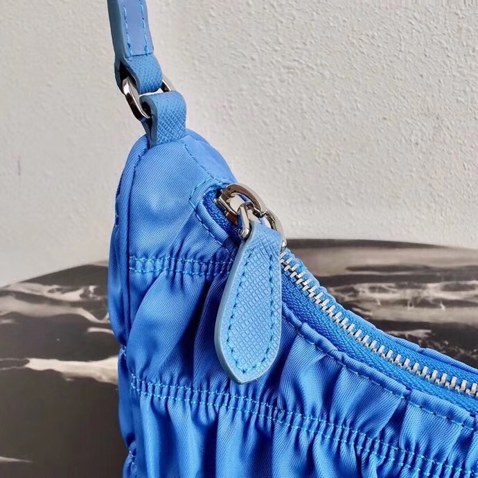 Pra*a mini hobo bag in blue nylon and leather