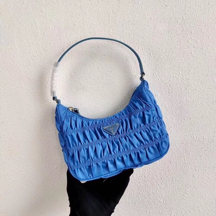 Pra*a mini hobo bag in blue nylon and leather