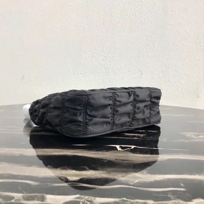 Pra*a mini hobo bag in black nylon and leather