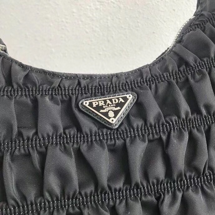 Pra*a mini hobo bag in black nylon and leather