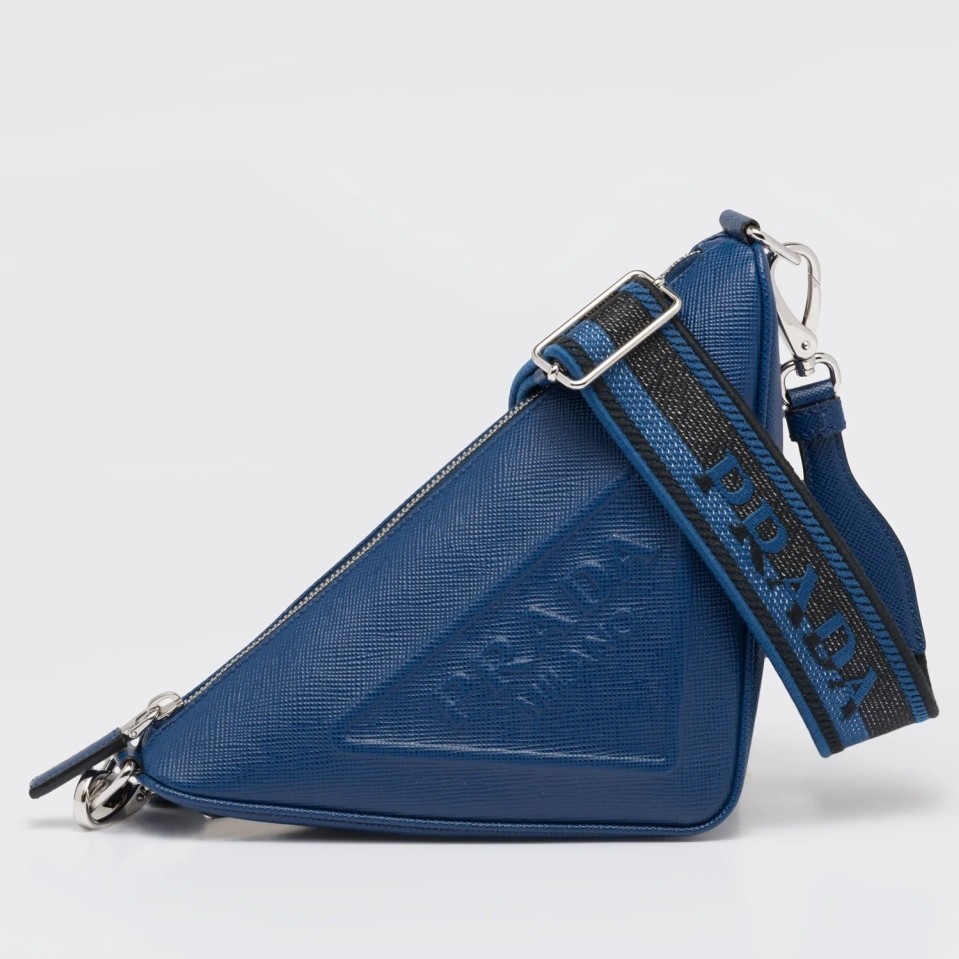 Pra*a triangle shoulder bag in blue saffiano calfskin