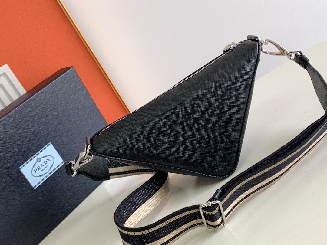 Pra*a triangle shoulder bag in black saffiano calfskin