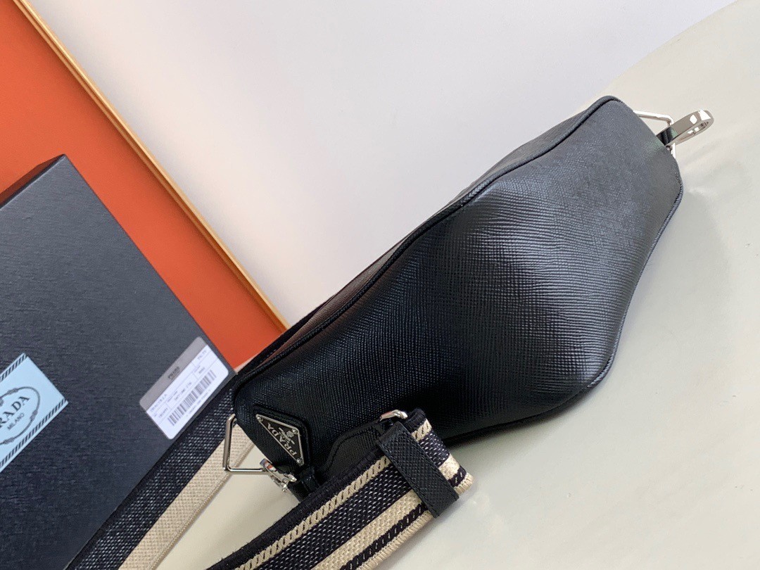 Pra*a triangle shoulder bag in black saffiano calfskin