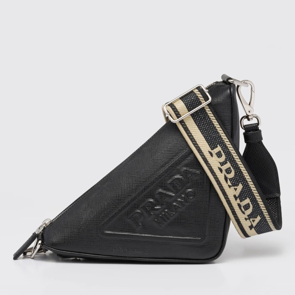 Pra*a triangle shoulder bag in black saffiano calfskin