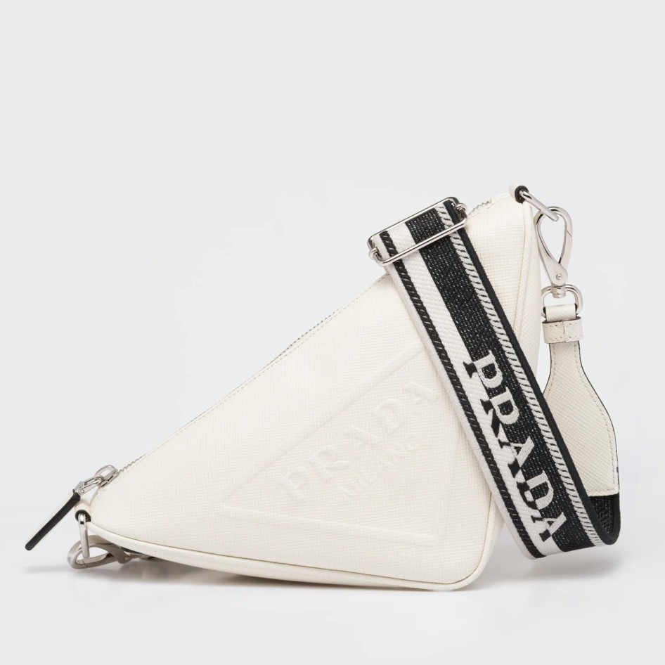 Pra*a triangle shoulder bag in white saffiano calfskin