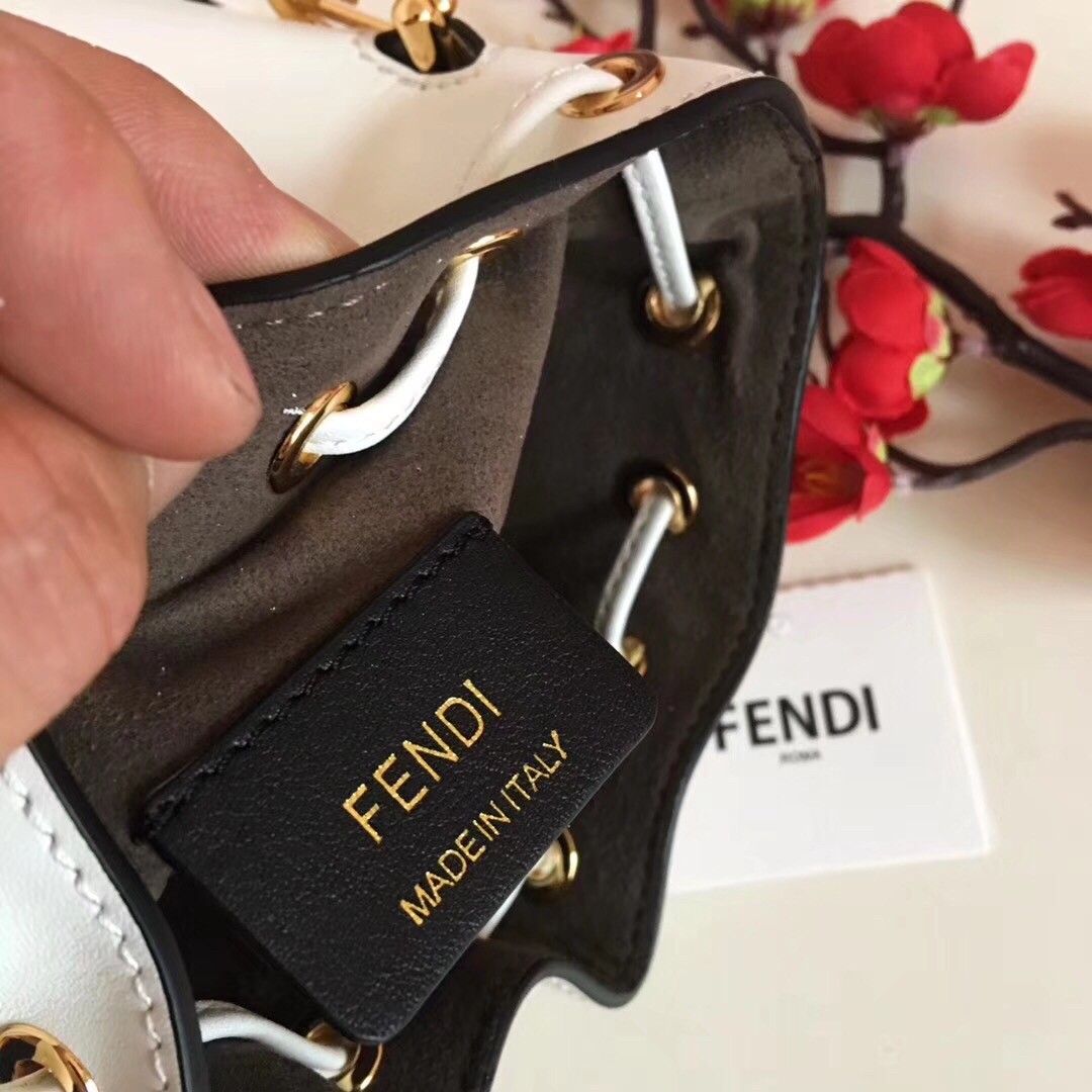 F**di mon tresor mini bucket bag in white calfskin
