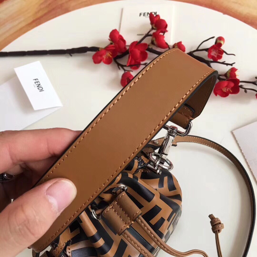F**di ff mon tresor mini bucket bag in brown calfskin