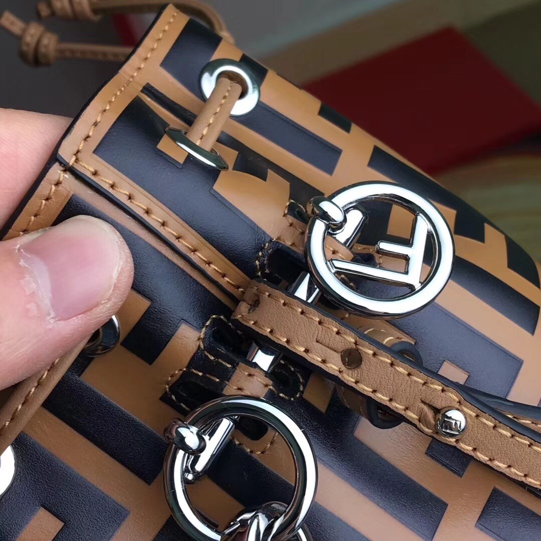 F**di ff mon tresor mini bucket bag in brown calfskin