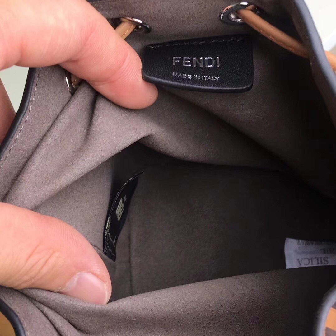 F**di ff mon tresor mini bucket bag in brown calfskin