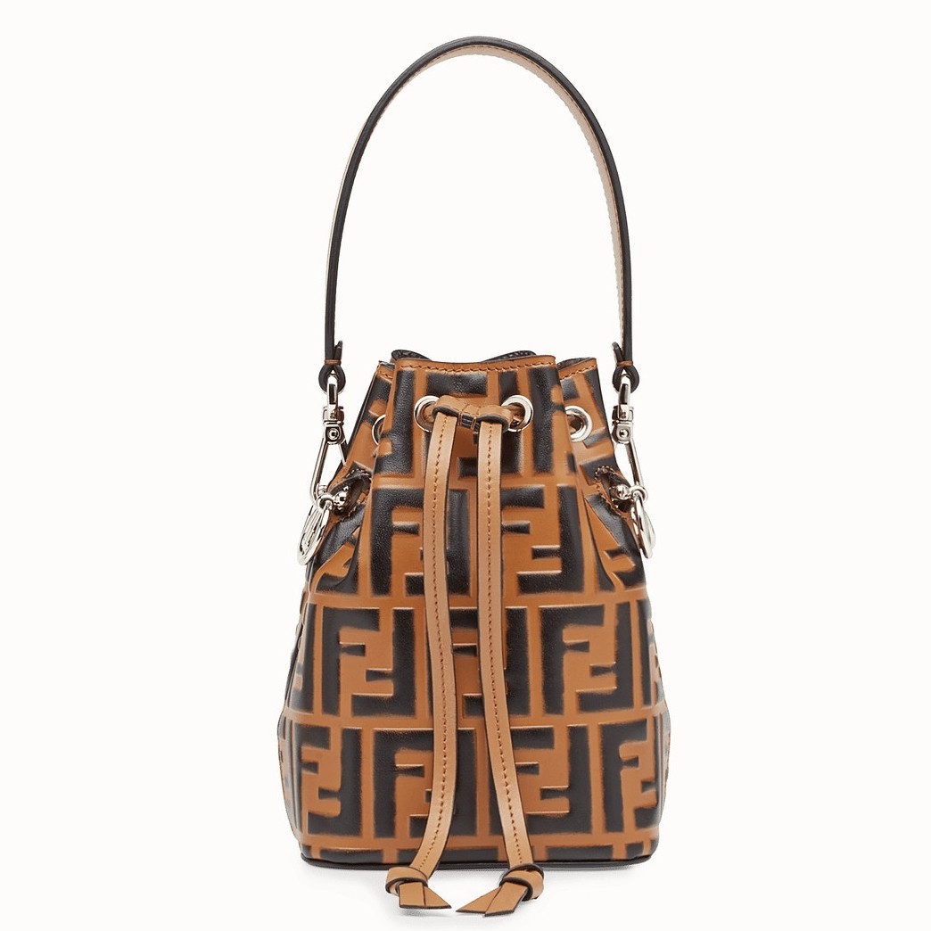 F**di ff mon tresor mini bucket bag in brown calfskin