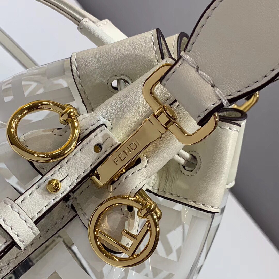 F**di white mon tresor mini bucket bag in transparent pu