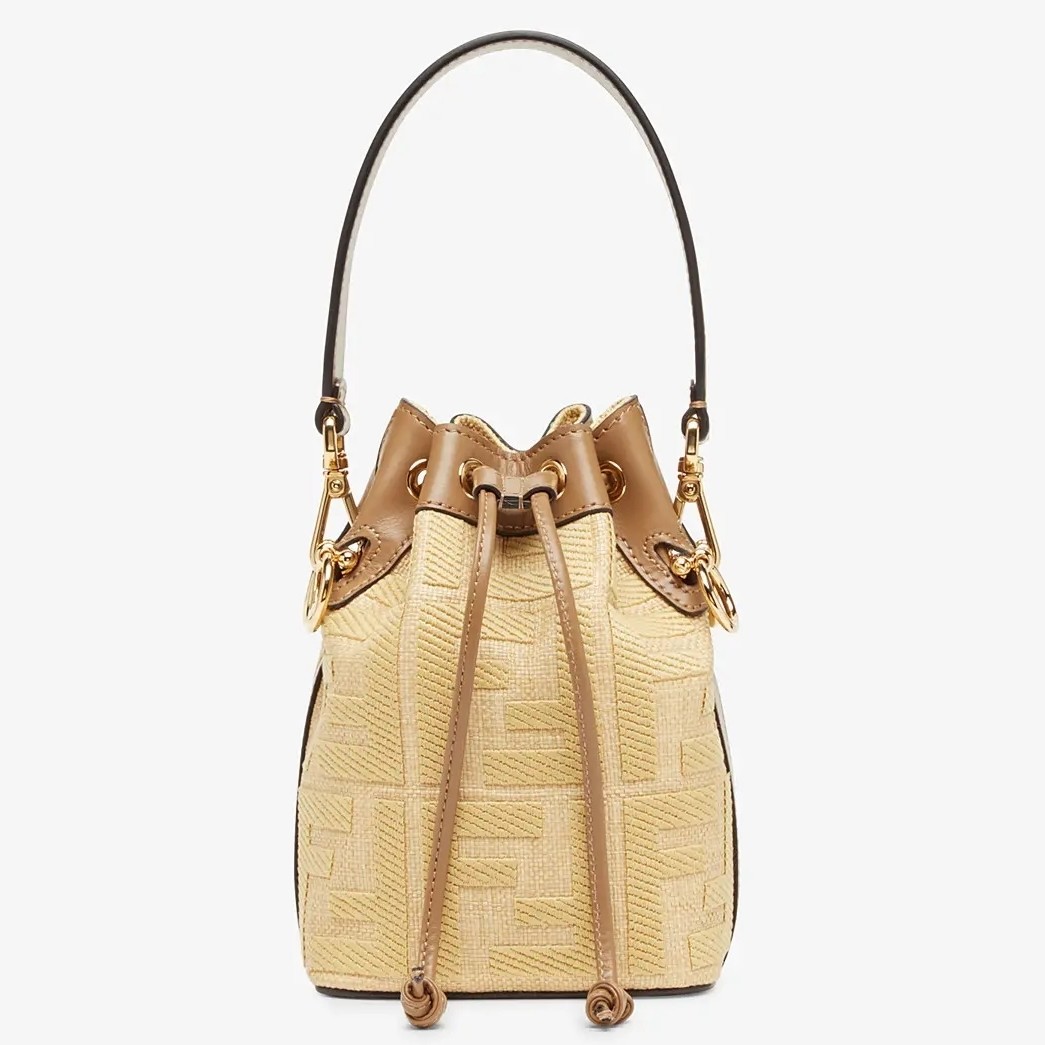 F**di mon tresor mini bucket bag in beige raffia