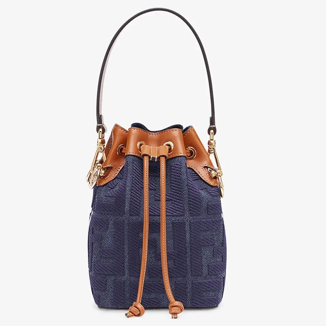 F**di mon tresor mini bucket bag in blue denim