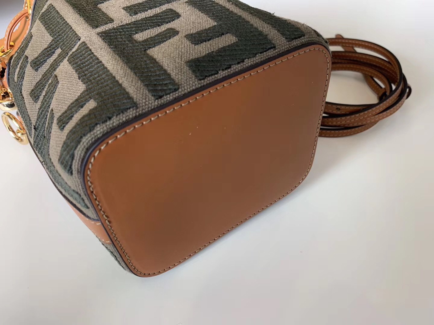 F**di mon tresor mini bucket bag in green denim