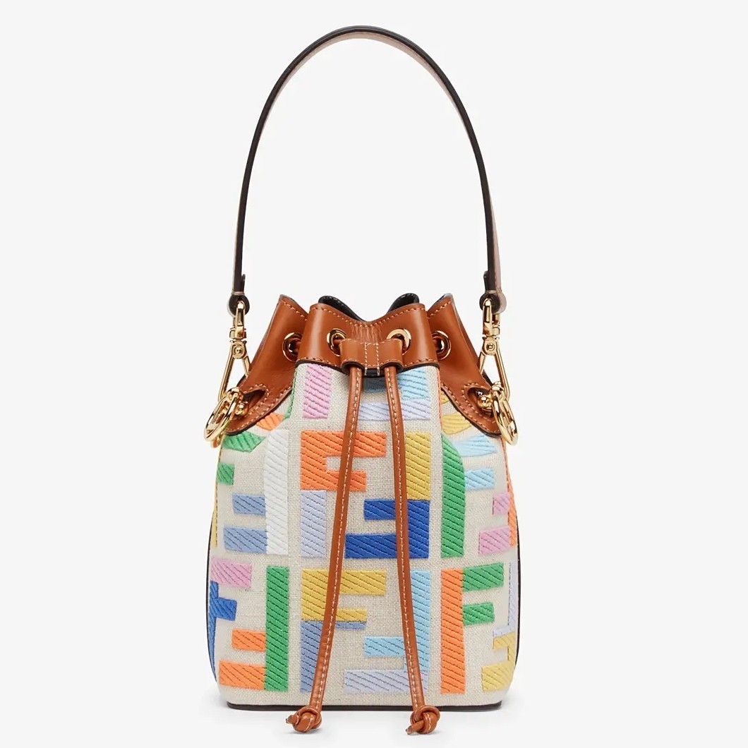F**di mon tresor mini bucket bag in multicolour canvas