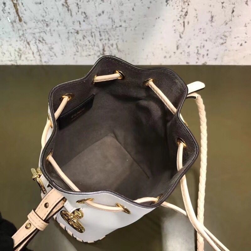 F**di mon tresor mini bucket braided bag in white calfskin