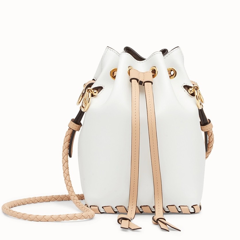 F**di mon tresor mini bucket braided bag in white calfskin