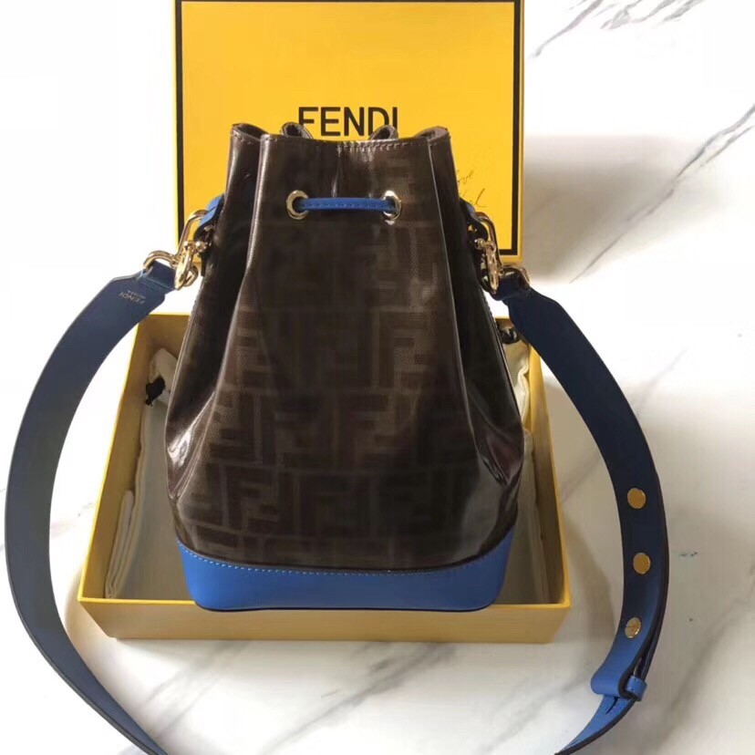 F**di small mon tresor bucket fabric blue bag