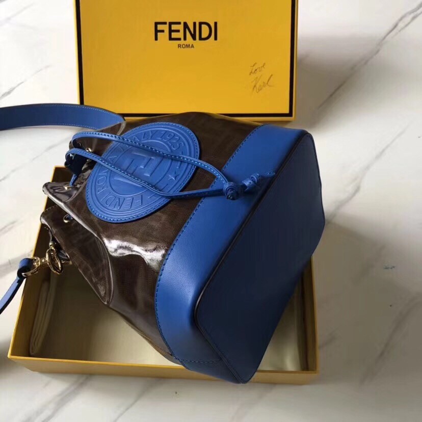 F**di small mon tresor bucket fabric blue bag