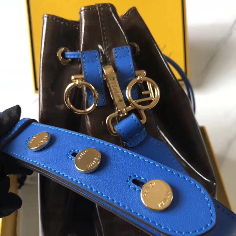 F**di small mon tresor bucket fabric blue bag