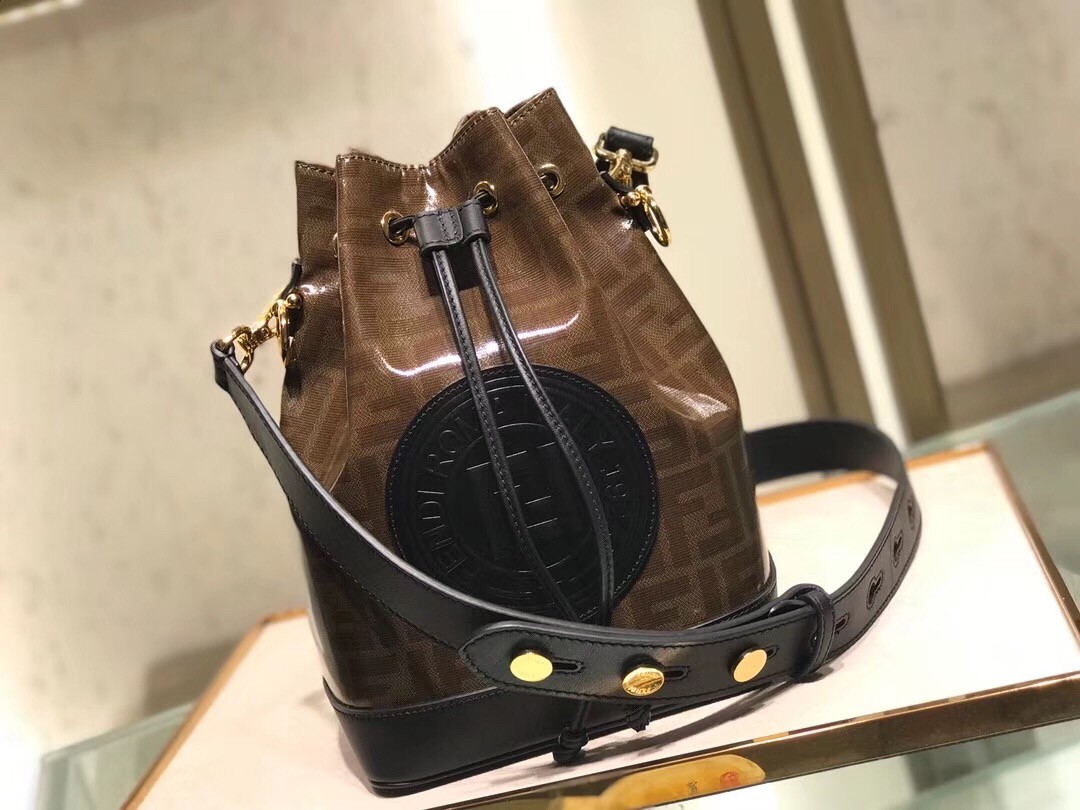 F**di small mon tresor bucket fabric black bag