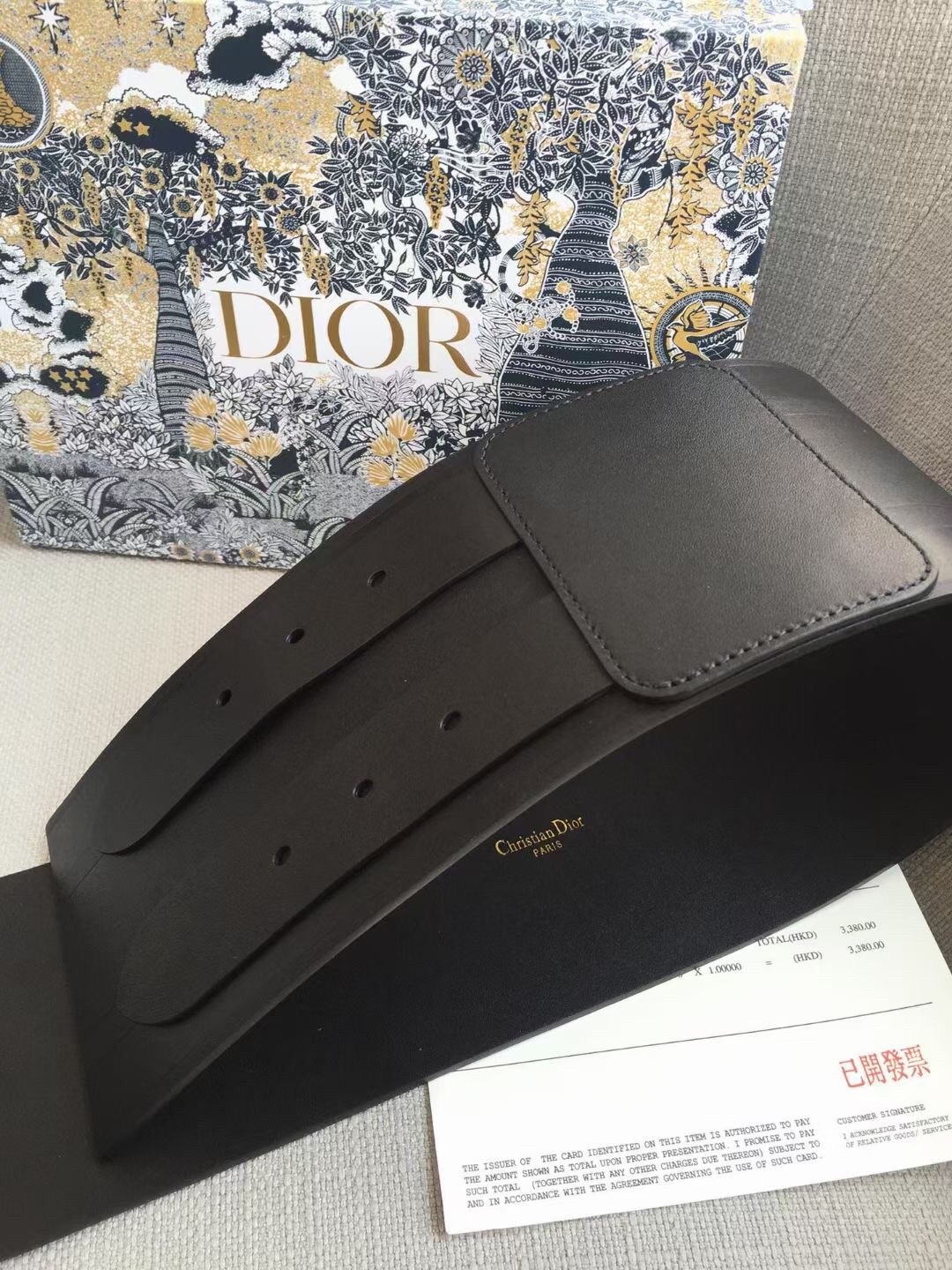 D*or d-waist belt 100mm in black smooth calfskin