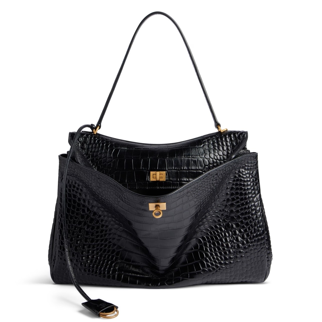 Ba*len*cia*ga rodeo large bag in black crocodile embossed calfskin