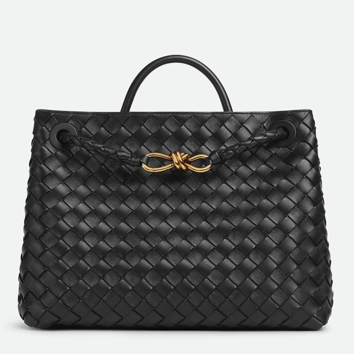 bo*te*ga Ve*ne*ta medium andiamo bag in black intrecciato lambskin