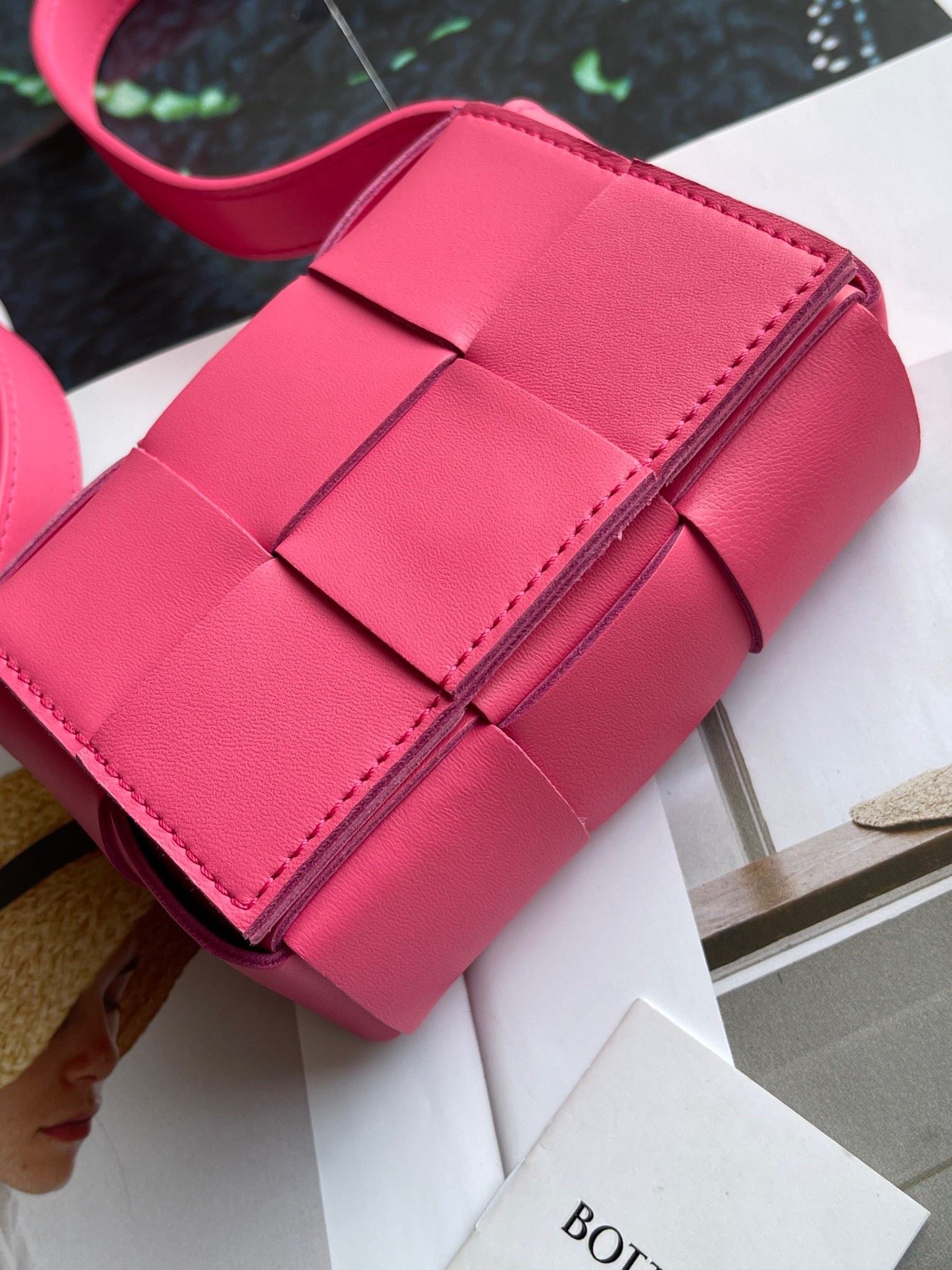 bo*te*ga Ve*ne*ta candy cassette bag in cranberry lambskin
