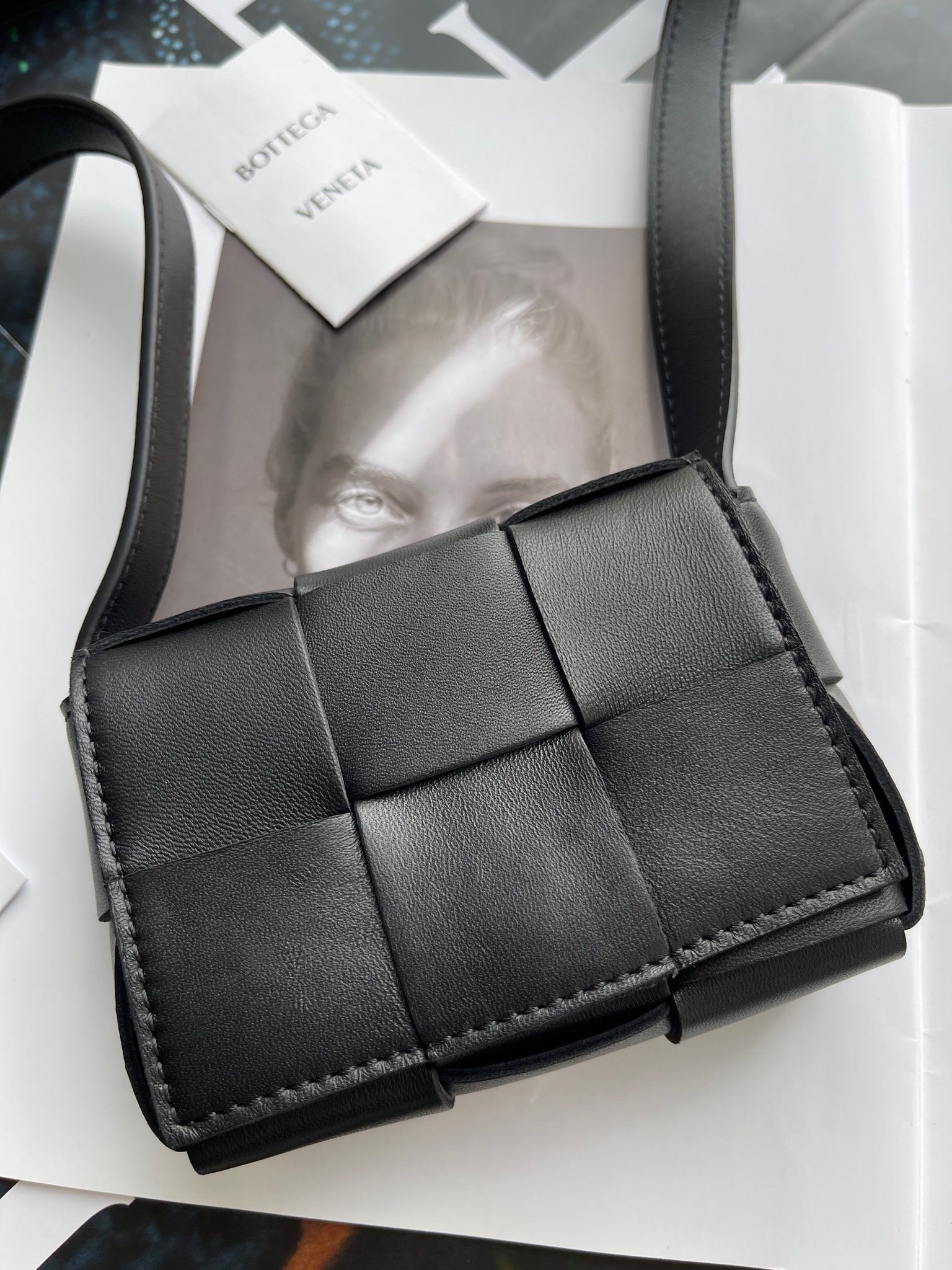 bo*te*ga Ve*ne*ta candy cassette bag in black lambskin