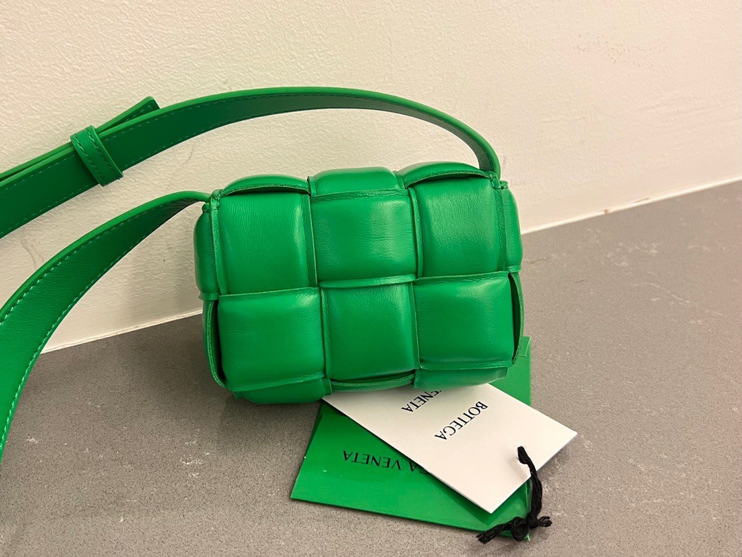 bo*te*ga Ve*ne*ta candy padded cassette bag in parakeet lambskin