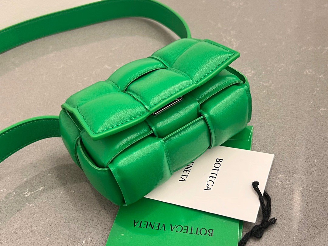 bo*te*ga Ve*ne*ta candy padded cassette bag in parakeet lambskin