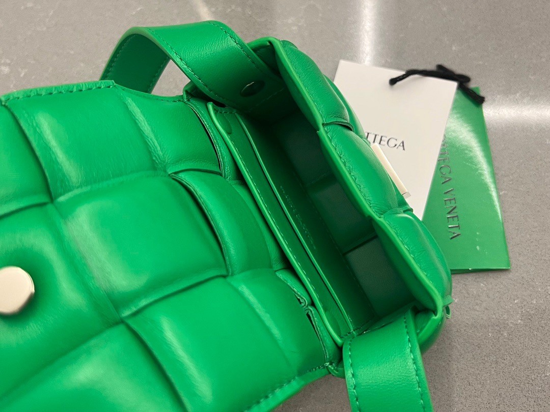 bo*te*ga Ve*ne*ta candy padded cassette bag in parakeet lambskin