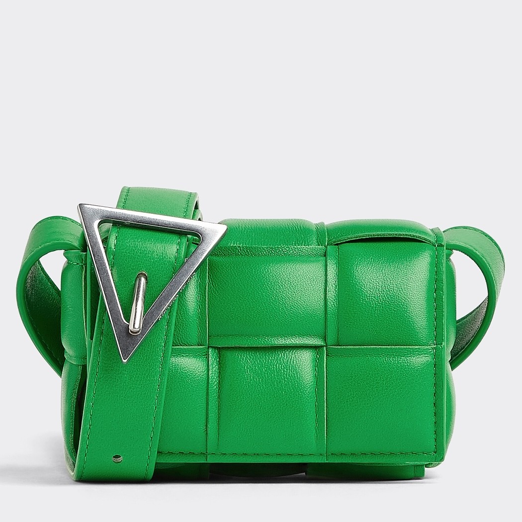 bo*te*ga Ve*ne*ta candy padded cassette bag in parakeet lambskin
