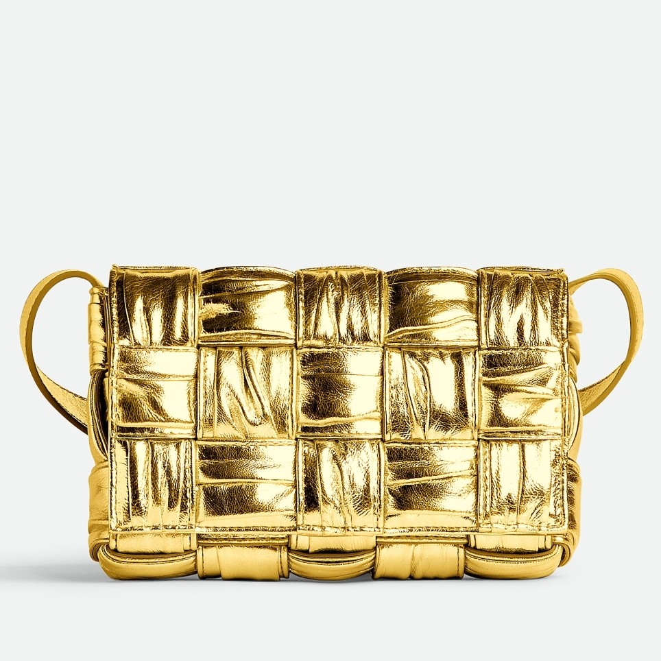 bo*te*ga Ve*ne*ta small cassette bag in gold metallic lambskin