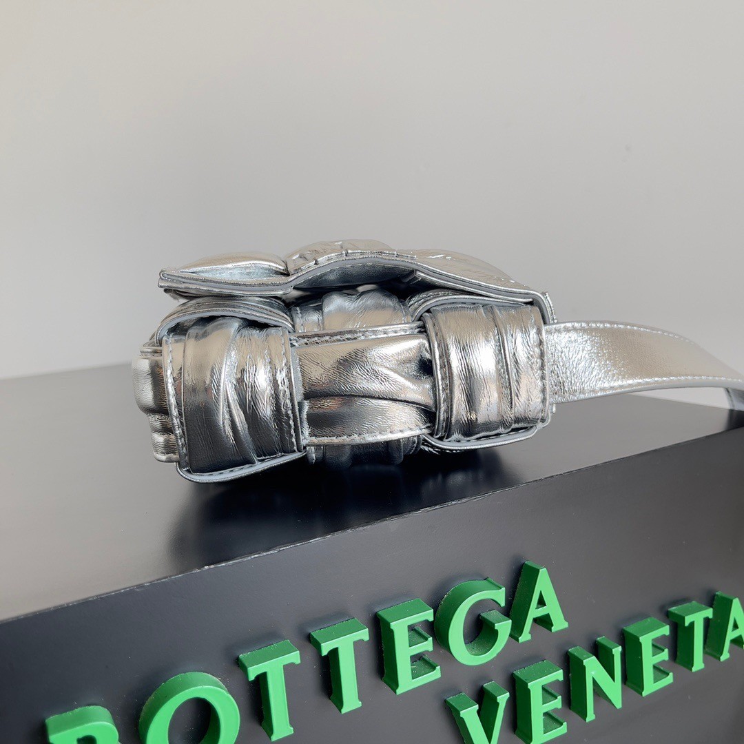 bo*te*ga Ve*ne*ta small cassette bag in silver metallic lambskin