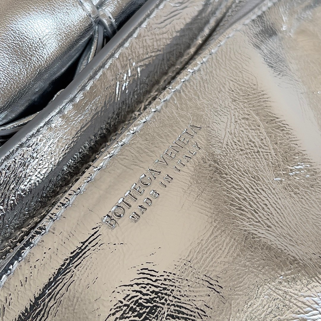 bo*te*ga Ve*ne*ta small cassette bag in silver metallic lambskin