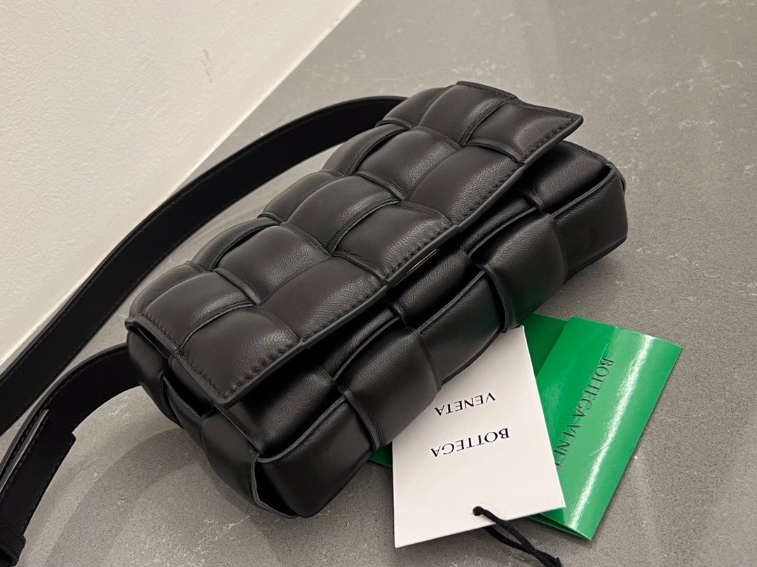 bo*te*ga Ve*ne*ta small padded cassette bag in black lambskin