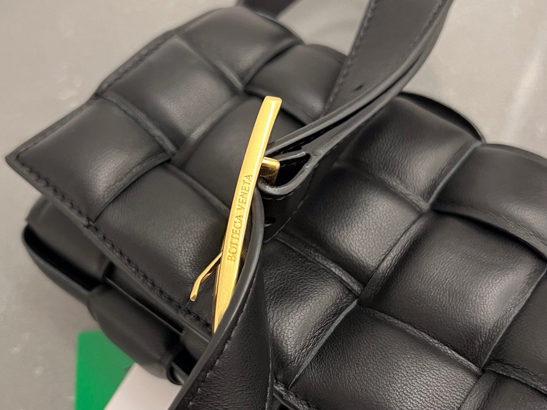 bo*te*ga Ve*ne*ta small padded cassette bag in black lambskin