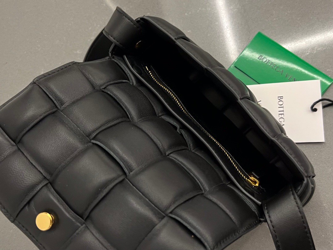 bo*te*ga Ve*ne*ta small padded cassette bag in black lambskin